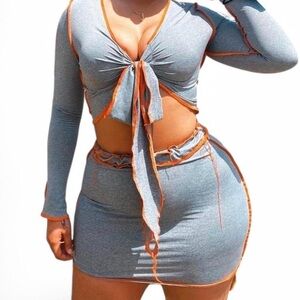 Grey Mini Skirt with Orange Contrast Trim - Women's Skirt